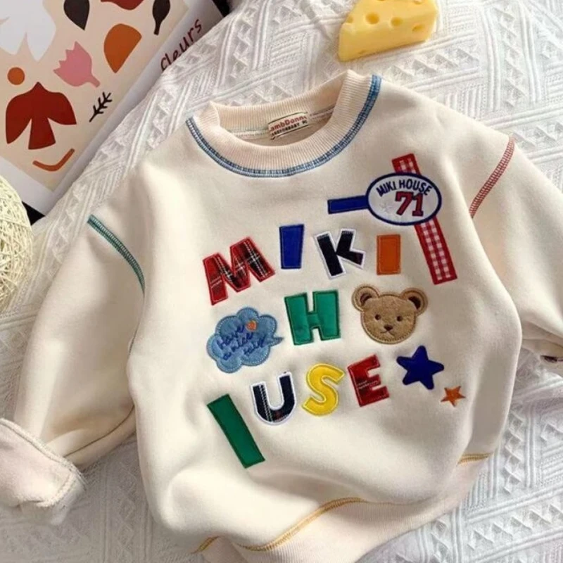 

Boys And Girls Fleece Sweater Autumn And Winter New Label Embroidery Children'S Baby All-In-One Fleece Loose Top