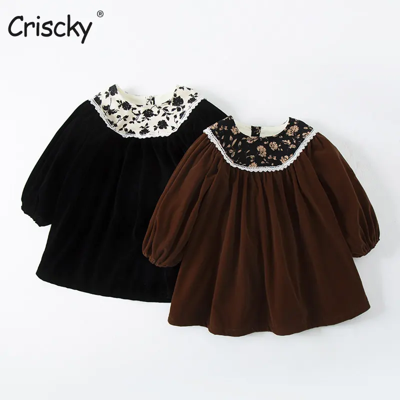 

Criscky 2022 Toddler Baby Girl Dress Autumn Winter Warm Floral Long Sleeve O Neck Dress A-line Skirt Kid Clothes Baby Dress