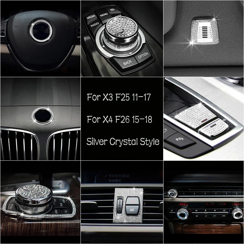 

Silvery Crystal Style Center Air Conditioner Vent Outlet Trim Cover Start Stop Switch Button Cover For BMW X3 X4 F26 F25 11-17