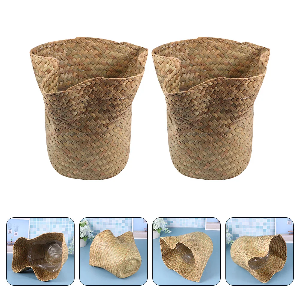 

Basket Planter Pot Baskets Wicker Flower Woven Seagrass Indoor Cover Pots Planters Farmhouse Rustic Holder Storage Straw Liner