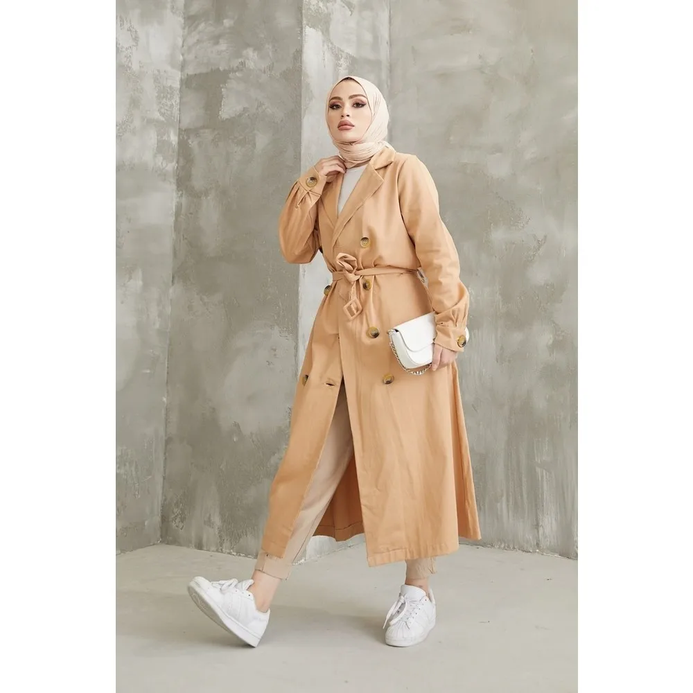 

Dorlie Double Breasted Collar Kemerli Gabardine Trenç-Mink