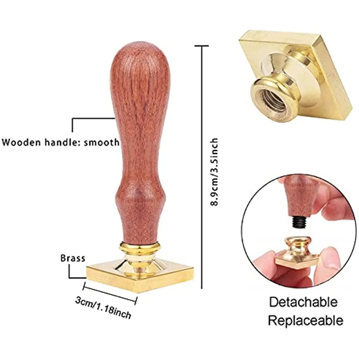 1Set Custom Wax Seal Stamp Logo Name Picture Initials Letters Personalized Made include stamp head and stamp handle-30mm Square