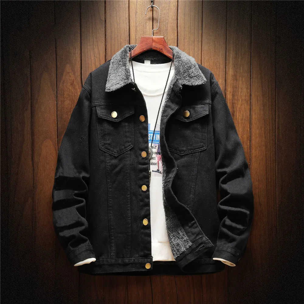 

2022 Autumn Winter New Plush Men Warm Denim Jackets Black Blue Vintage Casual Daily Man Jean Coats Windbreaker Tops Streetwear