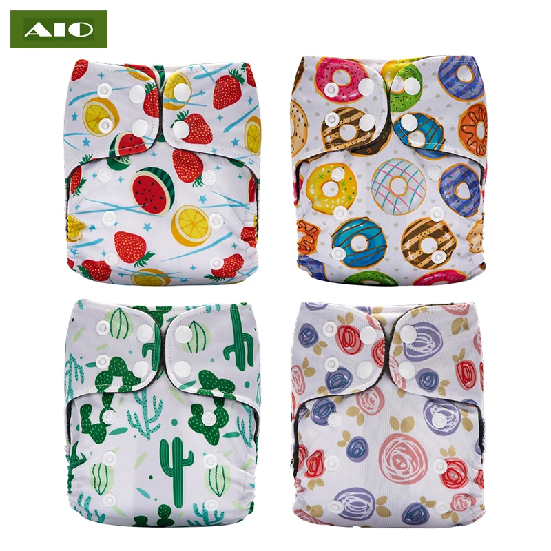 

[AIO] 4pcs/set Washable Baby Cloth Diapers Adjustable Infant Pocket Diaper Eco-friendly Ecological Nappies Reusable Fit Newborn