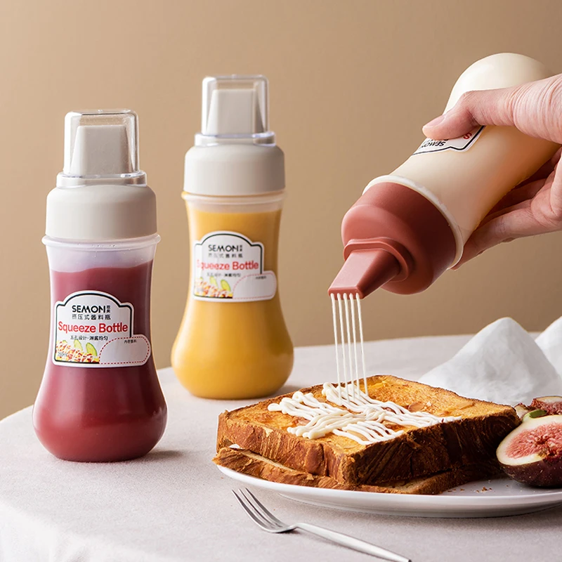 

350ml Condiment Squeeze Bottle 5 Holes Plastic Ketchup Salad Dressing Bottle BBQ Sauce Honey Oil Bottle Dispenser Kitchen Gadget