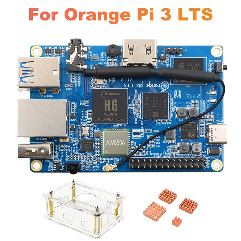 For Orange Pi 3 LTS Development Board+Case+Heat Sink H6 2G+8G EMMC Open Source Board For Android 9.0 Ubuntu Debian OS