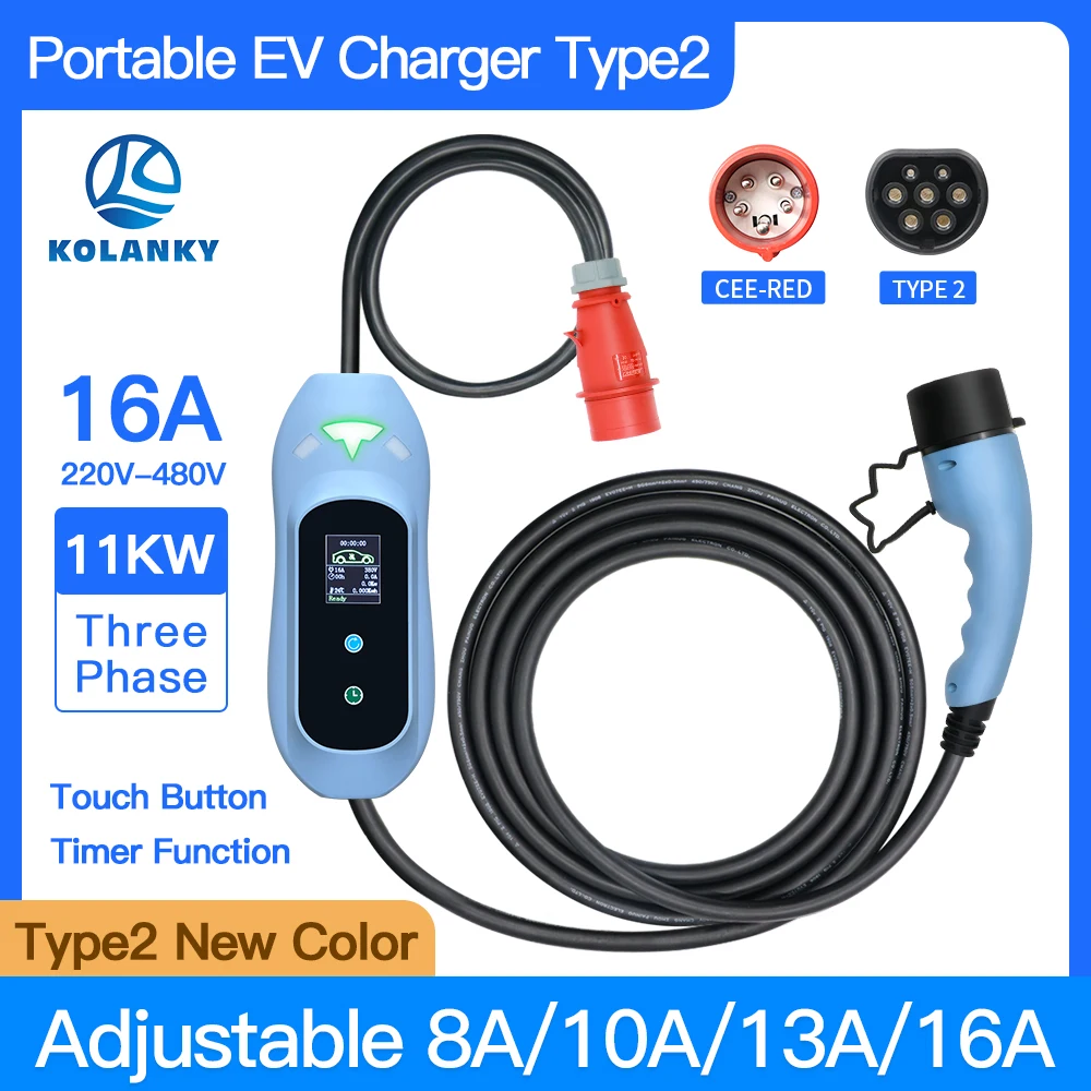 

11KW 16A 3 Phase IEC 62196 Type 2 Wallbox Fast EV Charger With CEE Red Plug Adjustable Level 2 For Electric Cars Charging