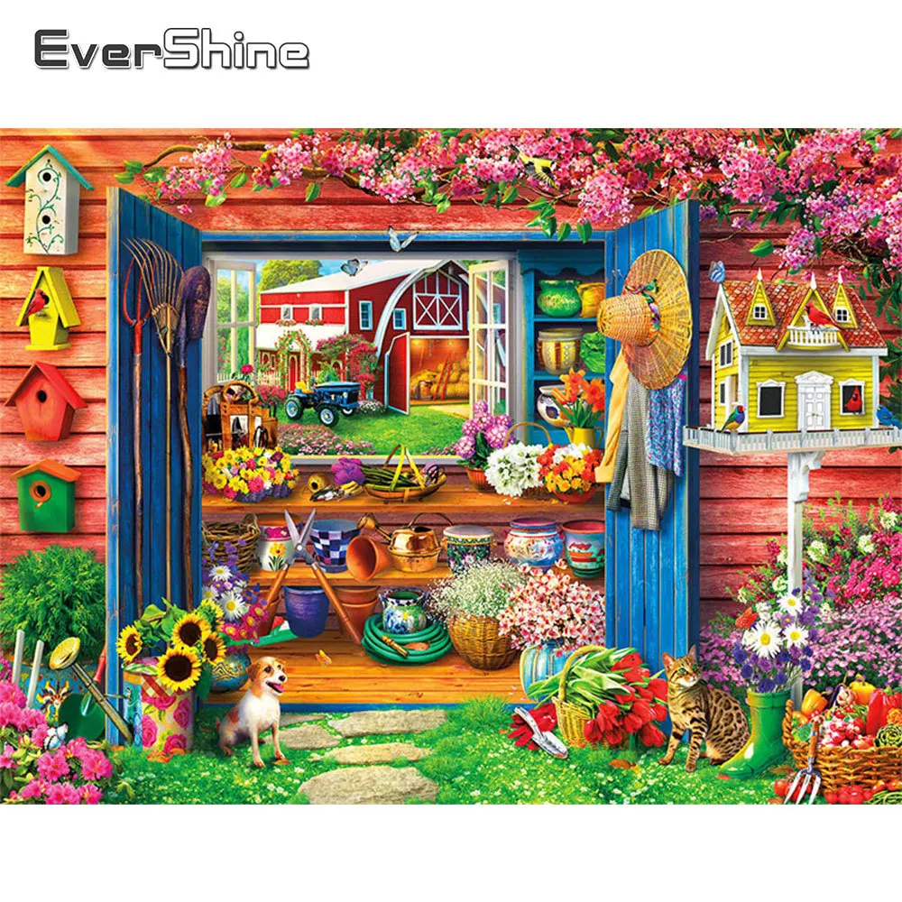 

Evershine Full Diamond Painting Landscape Dog Cross Stitch Diamond Embroidery House Mosaic Flower Rhinestone Picture Wall Art
