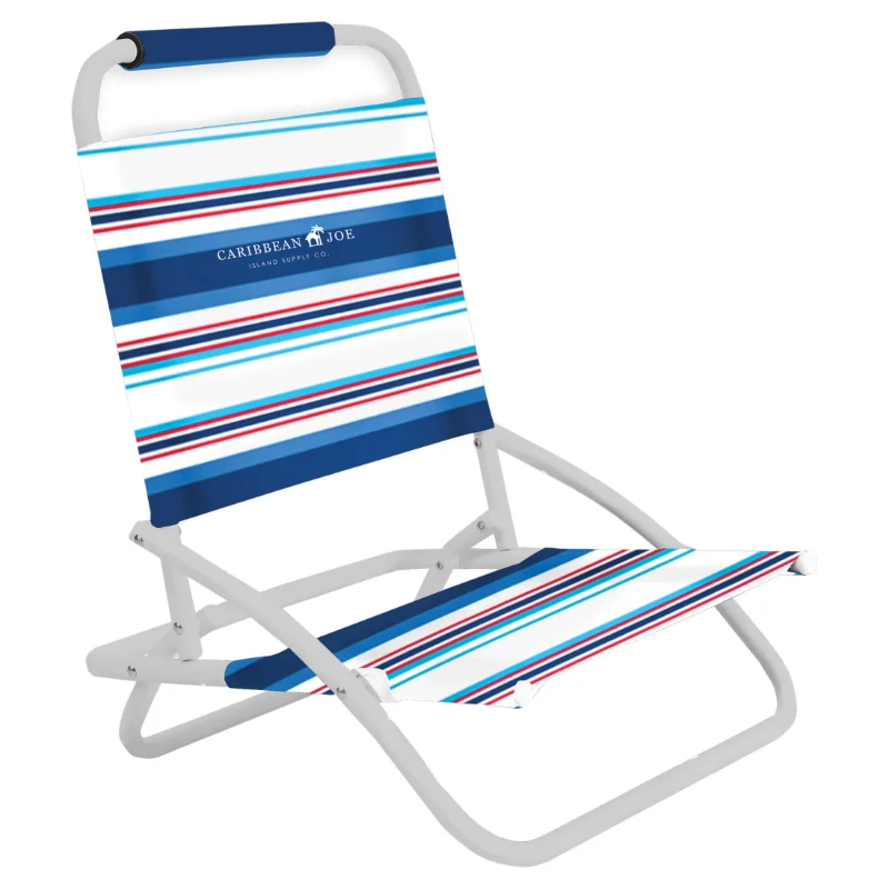 

Caribbean Joe One Position Folding Beach Chair, Blue/Red Stripe Foldable Chair Recliner Chair Modern Style Outdoor Furniture