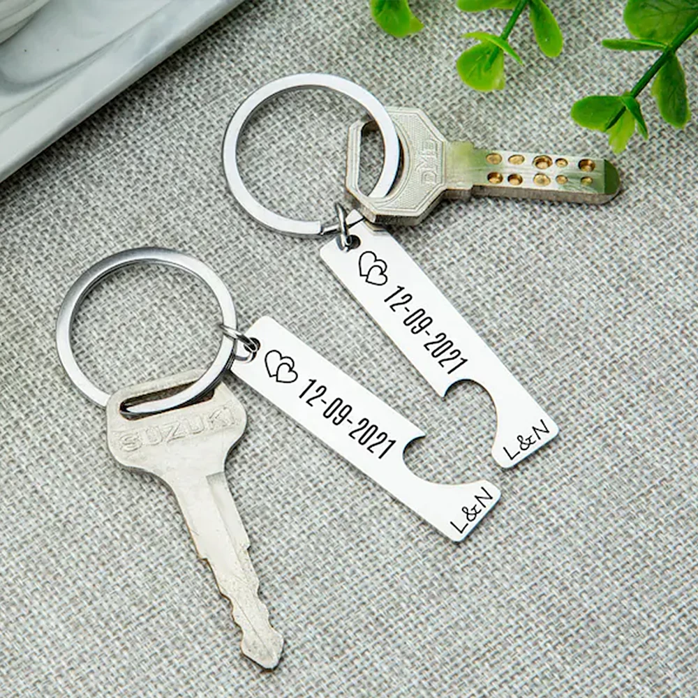 Pair Couples Anniversary Custom Keyring Personalized Name Digital Carving Stainless Steel Custom Keyring Valentine's Day Gift