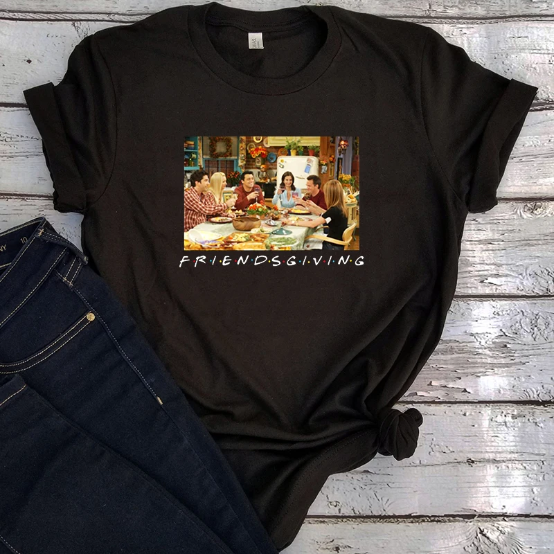 

Friendsgiving Friends Thanksgiving Tshirts Woman Plus Size Graphic Tee Casual Print Tops for Women Gothic Fashion Vintage Tees L