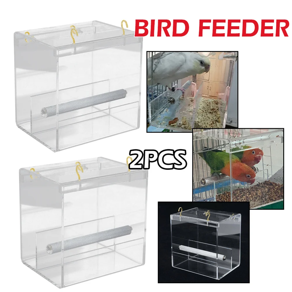 

Transparent Tank 2pcs Birds Universal Feeder Weather Proof Clear Acrylic Parrot Feeder Bird Cage Accessories Food Box Spill-proo