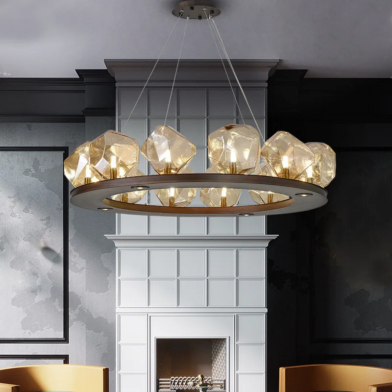 

Черные металлические подвесные светодиодные светильники G9 в стиле ретро Лофт, подвесные светильники с янтарным стеклом и камнем, подвесное...