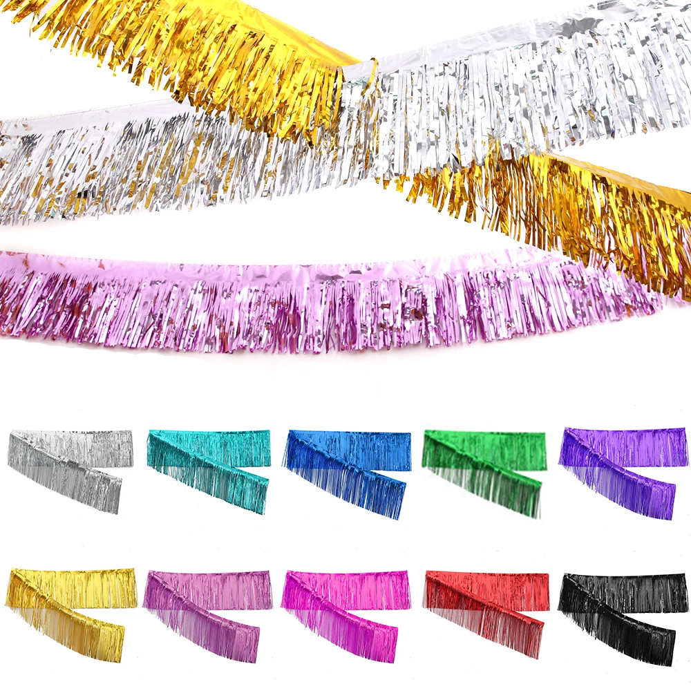 3m Tassels Banner Glitter Fringe Foil Tinsel Banners Party Wall Backdrop Decorations Rose Gold MetallIc Wedding Birthday Decor