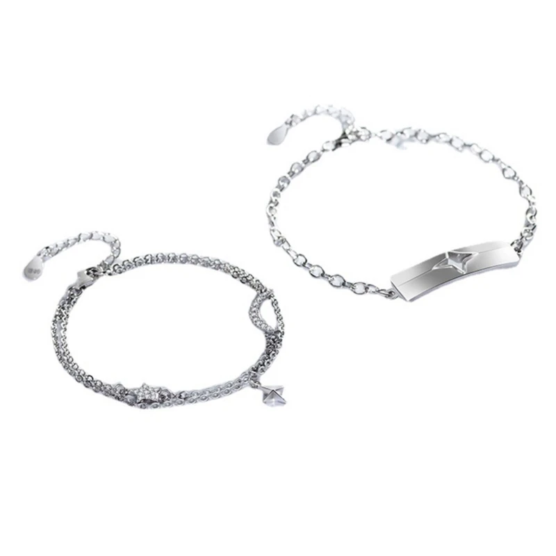 

Korean Moon Bracelets For Women Men Rhinestones Chain Silver Color