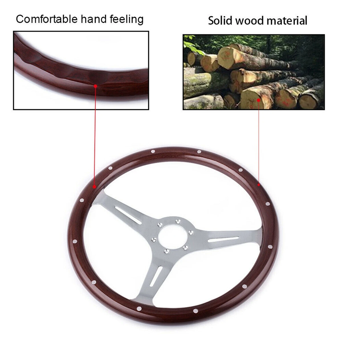 

15inch 380mm Car Racing Steering Wheel Wheel Wood Riveted Grip Sport Steering Wheel for Chevy Ford GMC Black