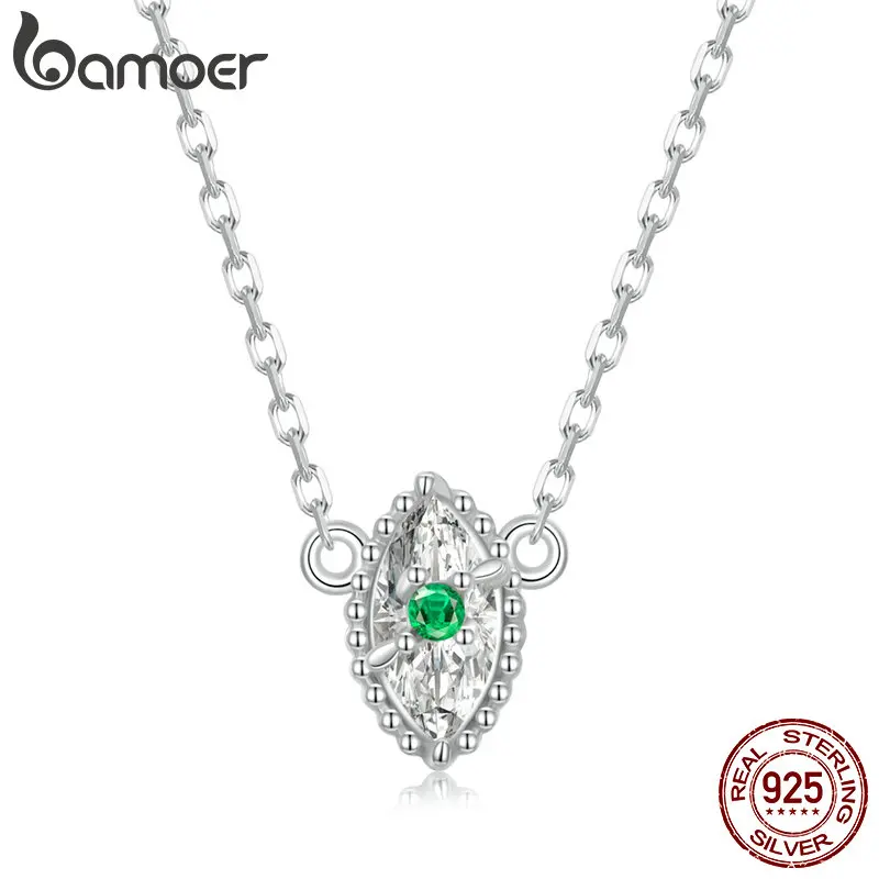 

Bamoer 925 Sterling Silver Devil's Eye Pendant Necklace for Women Fine Jewelry Shiny Green Zirconium Chain Fine Jewelry BSN258
