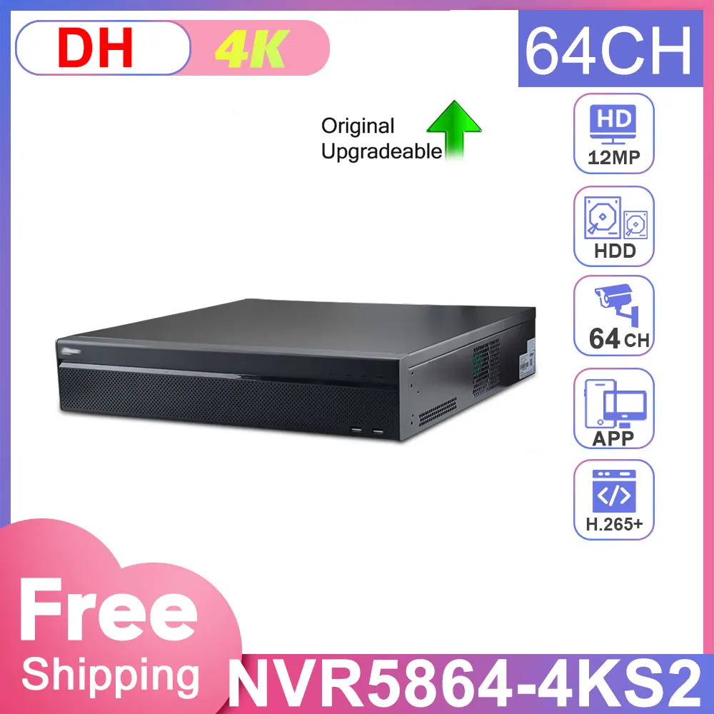 

Dahua NVR 2U 8HDDs 4K Network Video Recorder 64CH NVR5864-4KS2 Face Recognition ANPR People Counting Surveillance System APP