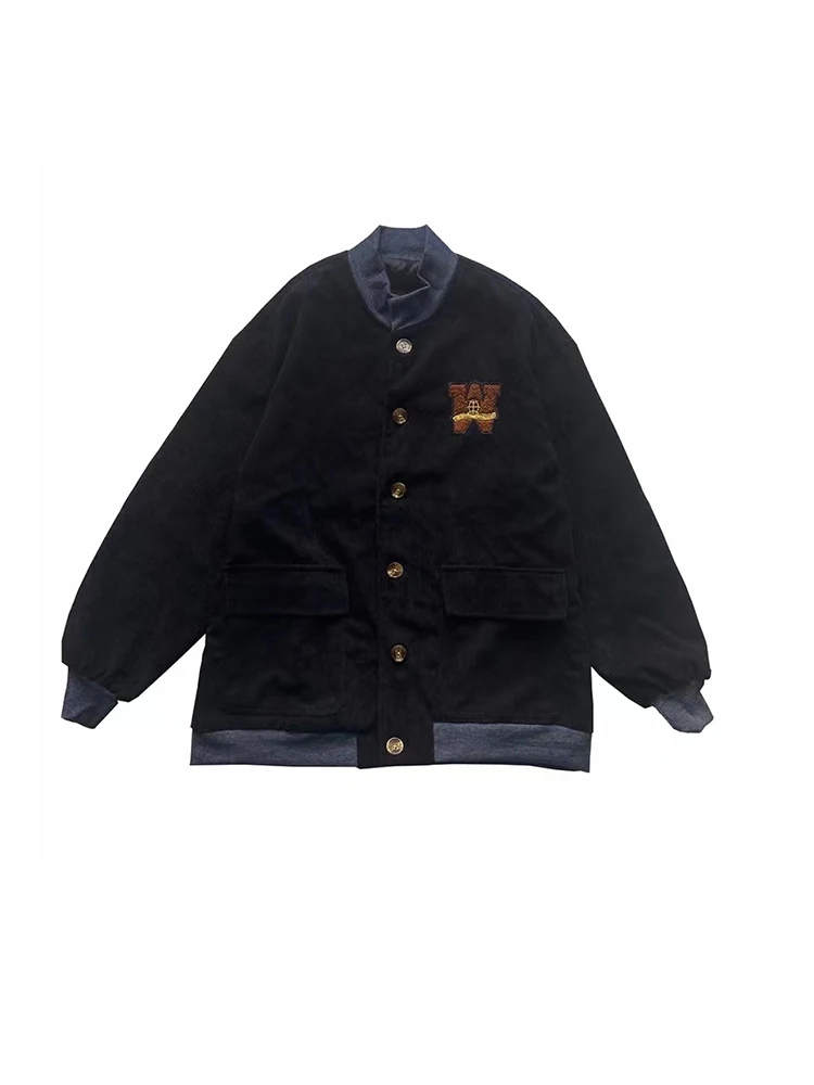 

2022 Women New Autumn Winter Trendy Stand Neck American Style Vintage Corduroy Jacket Oversized Long Sleeve Baseball Uniform