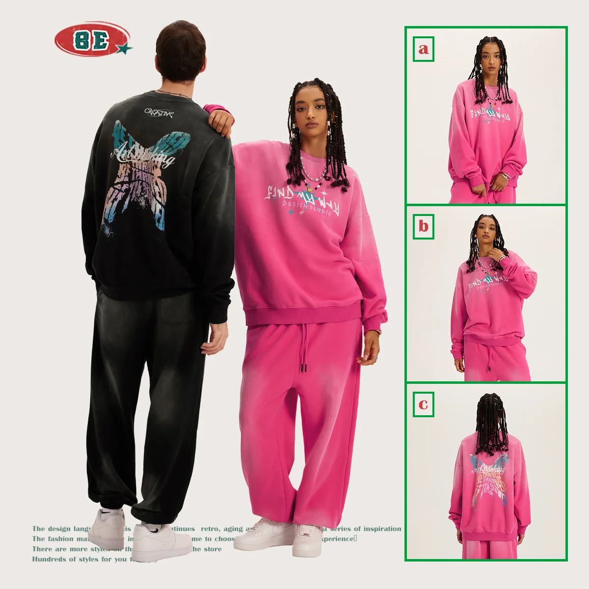 

Men's BE Wear | 2023 Autumn and Winter Wash Gradient Monkey Butterfly Print Round Neck Sweater American Street Fashion Sign