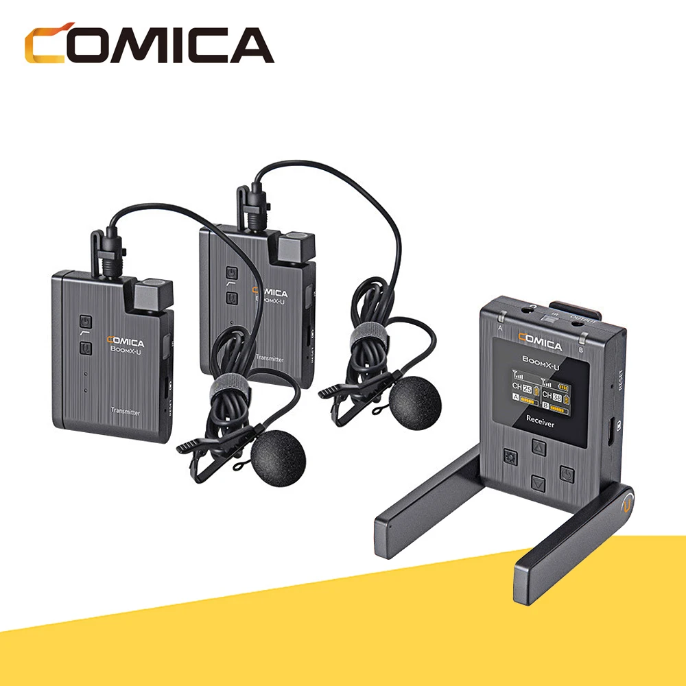 

Comica BoomX-U U2/U1 Wireless Microphone UHF Dual-channel Lavalier Mic Transmitter Kit For Smartphone DSLR Camera Vlog Interview