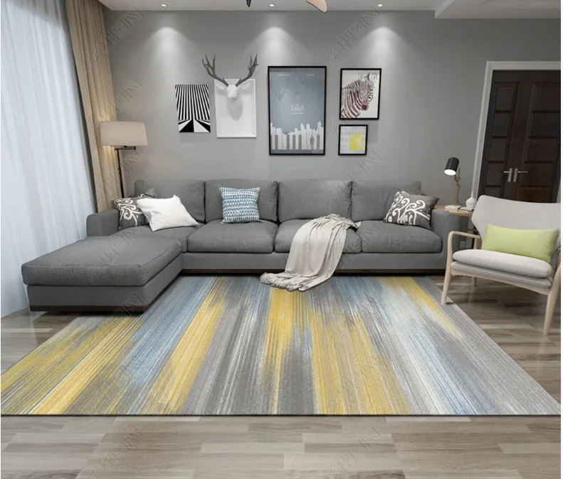 

Multi-Size Line Art All-Match Multi-Style Yellow Black Gold Blue Stripes Carpeted Living Room Bedroom Hotel Non-Slip