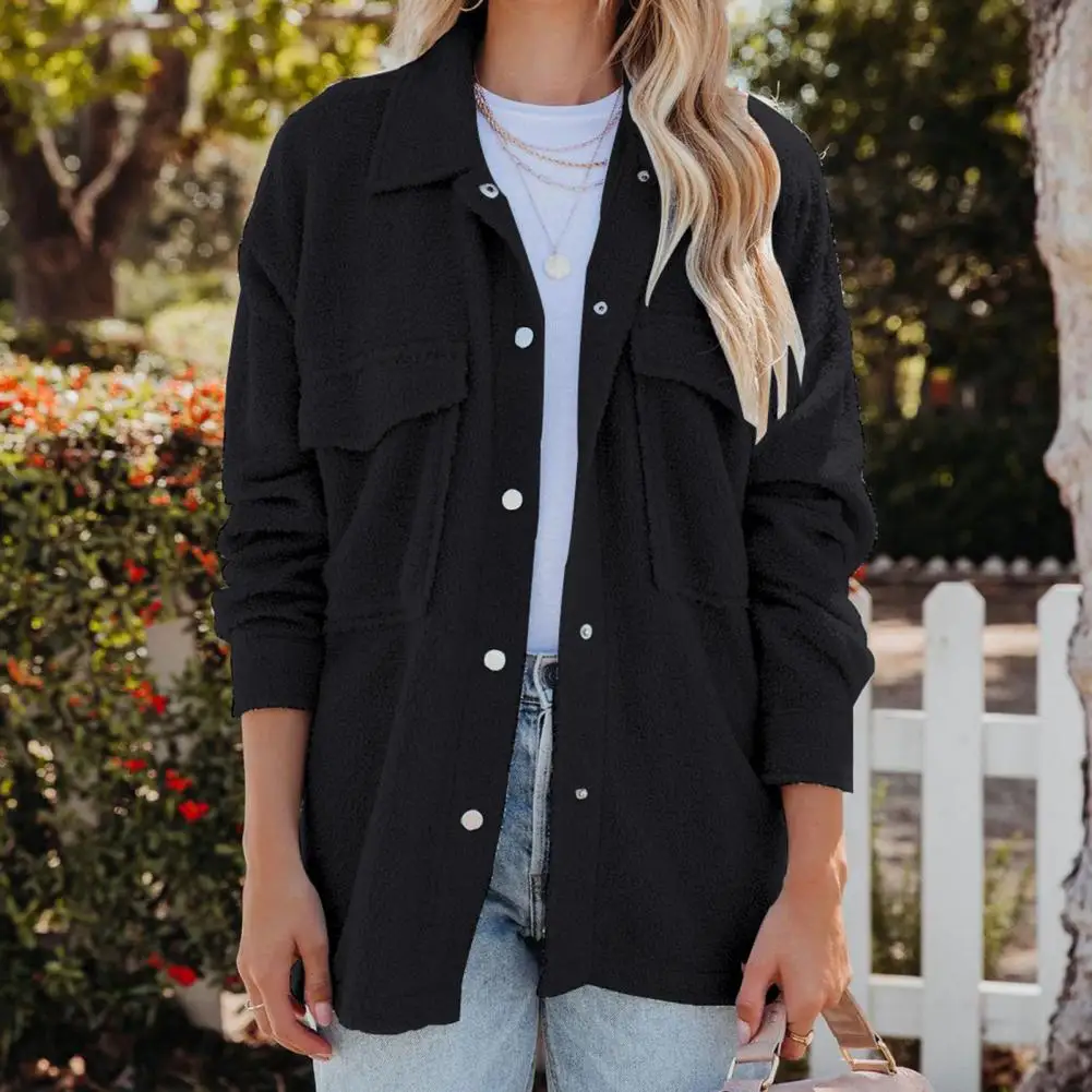 

Women Spring Coat Solid Color Lady Coat Turn-down Collar Lady Coat
