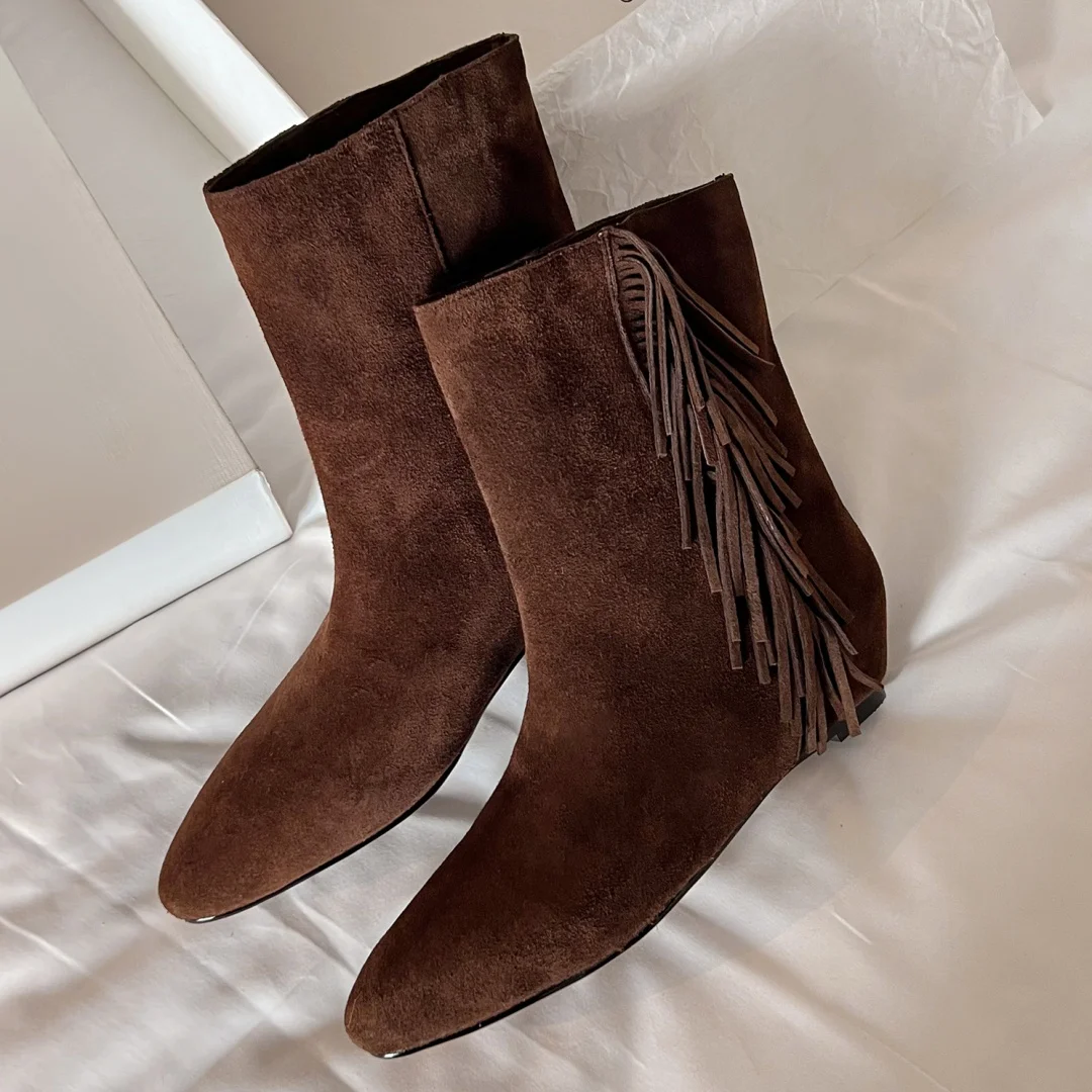 Женские ботильоны из натуральной замши на танкетке 4 5 см с острым носком без