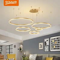 modern brushed rings led chandelier home lighting ceiling mounted for living room bedroom hanging lamp coffee color lights
