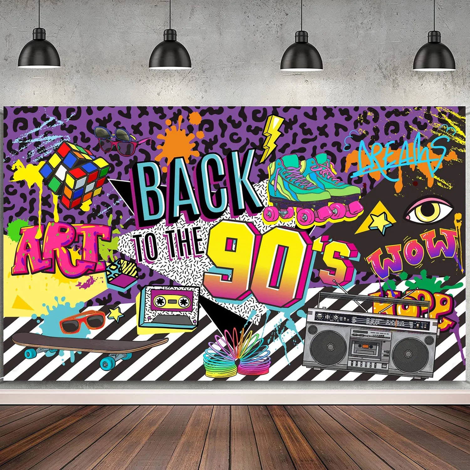 

90s Themed Party Decoration Backdrop Back to The 90's Hip Hop Graffiti Photography Background Poster Cake Table Banner Birthday