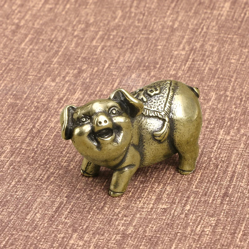 

3Pc Solid Pure Brass Office Home Desktop Zodiac Luy Pig Decoration Jucai Tea Ornaments Crafts Gift Wholesale
