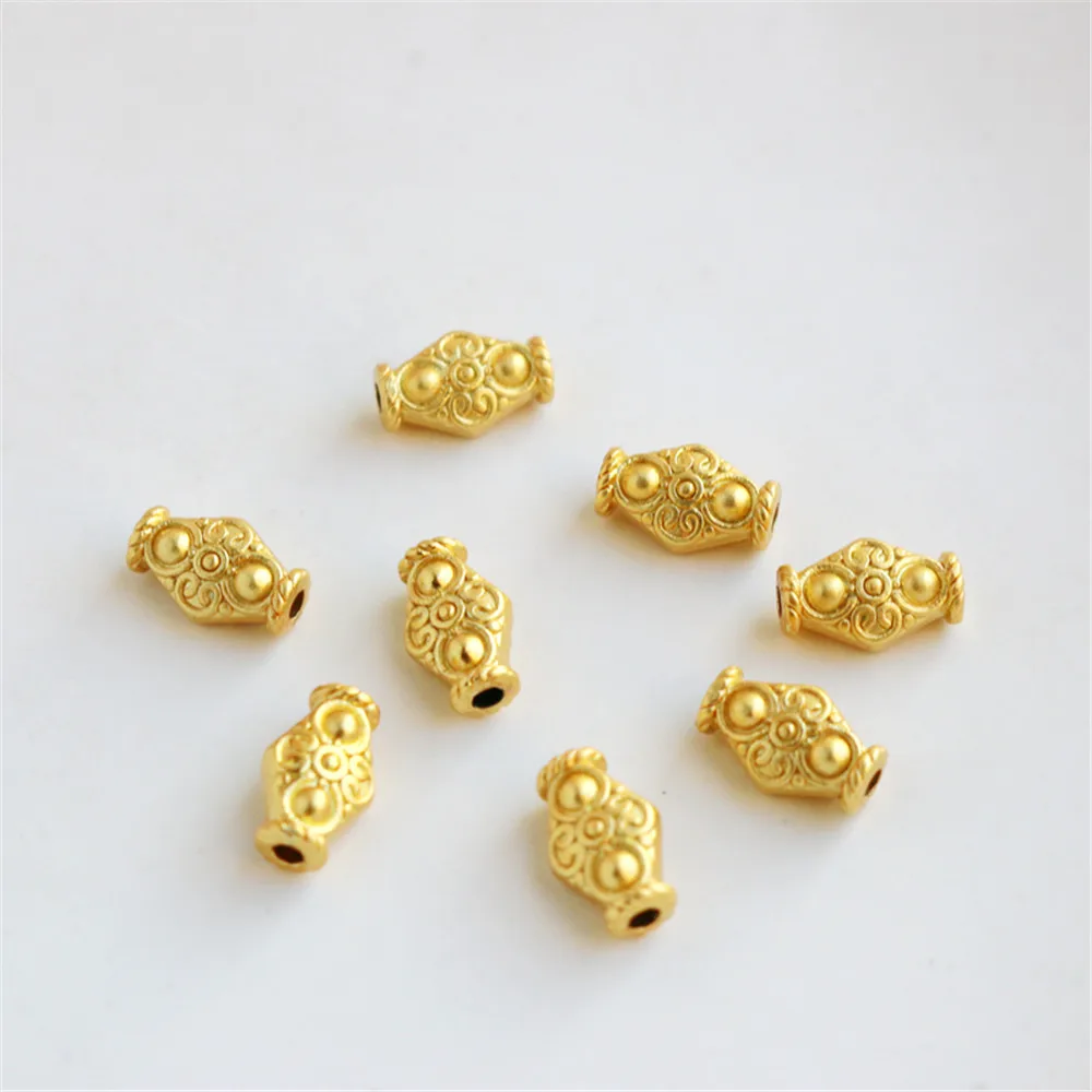 

18K Gold Filled Double face pattern rice shape through hole bead DIY rope necklace bracelet separates beads loose beads