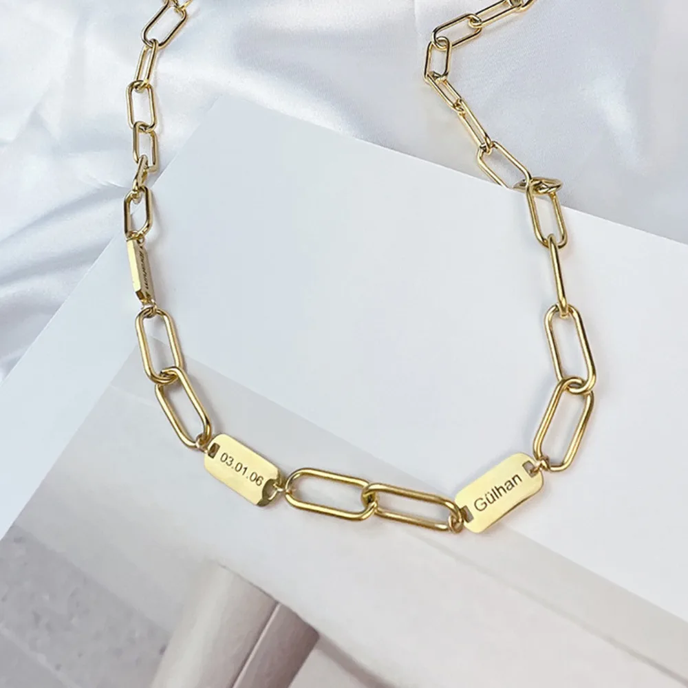 

JewelryR Custom 1-6 Names Necklace Personalized Carved Nameplate Pendant Stainless Steel Clip Chain Women Jewelry Friends Gift