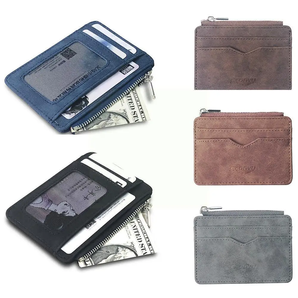 

Короткий кошелек K6G2 мужской из матовой кожи, бумажник в стиле ретро, прозрачный держатель для кредитных карт, матовые монеты, Минималистичн...