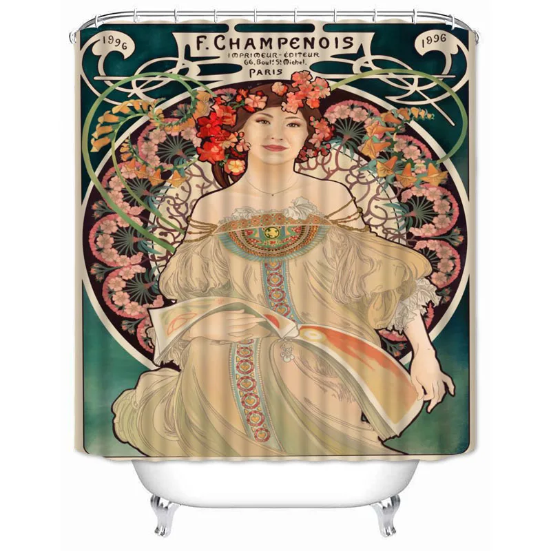

Musfe-cortinas de ducha personalizadas Alphonse Mucha, impermeables, decoración para el hogar, regalo