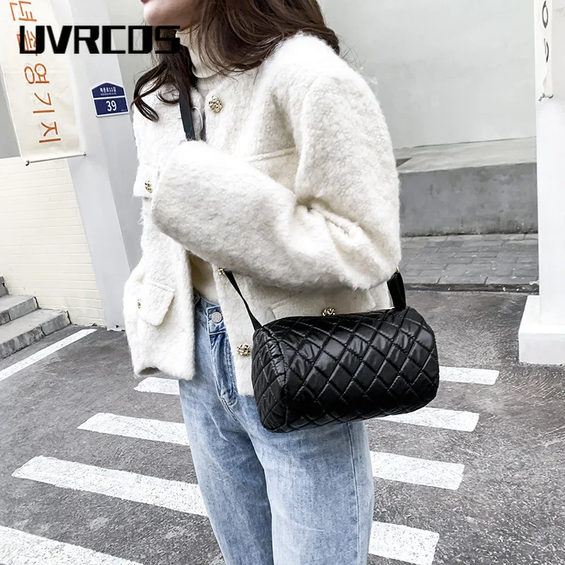 

New Handbag Barrel-shaped Lady Sapce Bag Down Fabric Padded Shoulder Crossbody Bags for Women Small Purses and Handbags Sac