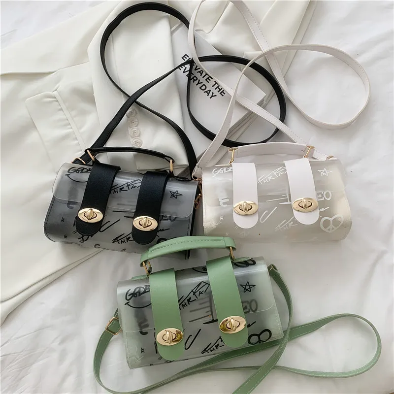 2022 New Women Shoulder Bag Pvc Transparent Graffiti Messenger Female Bag Small Designer Handbag Purse Crossbody Bags For Women