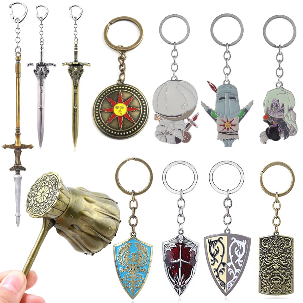 Game Dark Souls Keychain Sun Knight Shield Ornstein Artorias Sword Smough Hammer Key Chain Pendant Cosplay Jewelry