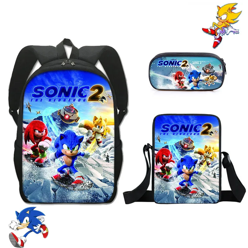

Набор детских школьных сумок Sonic The Hedgehog, прочный вместительный рюкзак с 3D рисунком, пенал, модный подарок для детей на день рождения