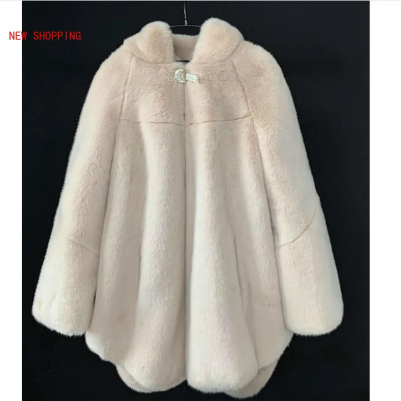 Winter Mink Coat Female New Haining Mid-length Hooded Long-sleeved Fashion Casuak Thick Waem Mink Fur Coat Long Sleeve Overcoats