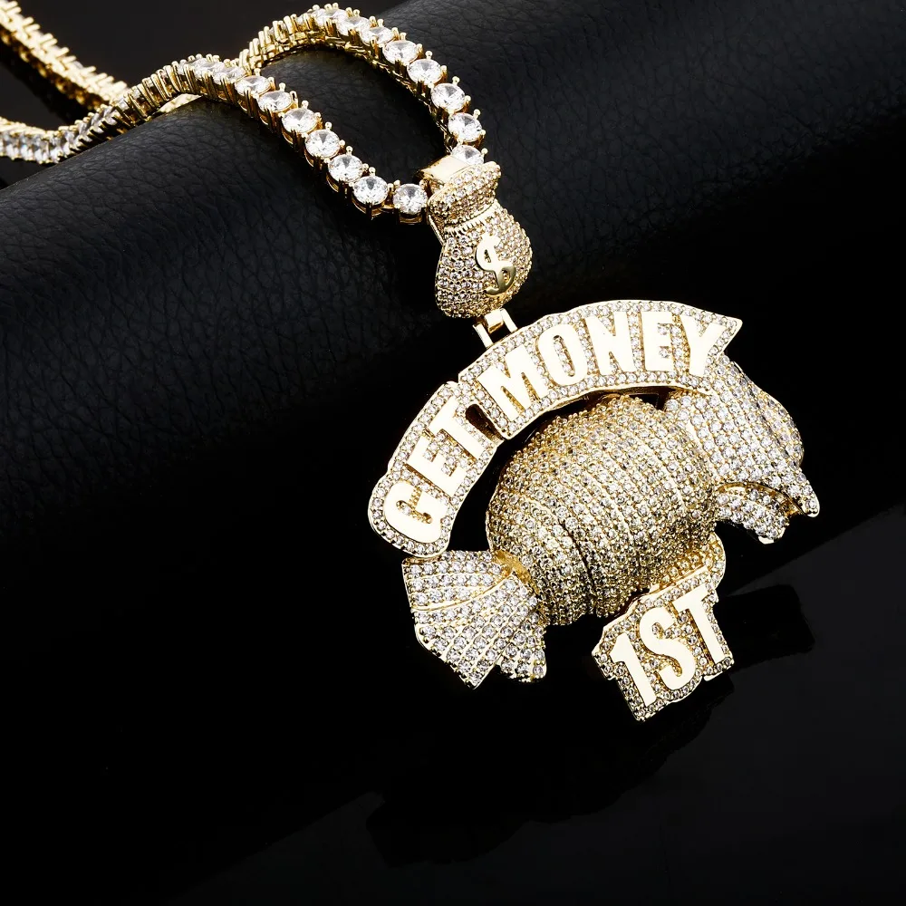 Ожерелье GUCY Get Money с подвесками теннисная цепочка цвет золота кубический циркон