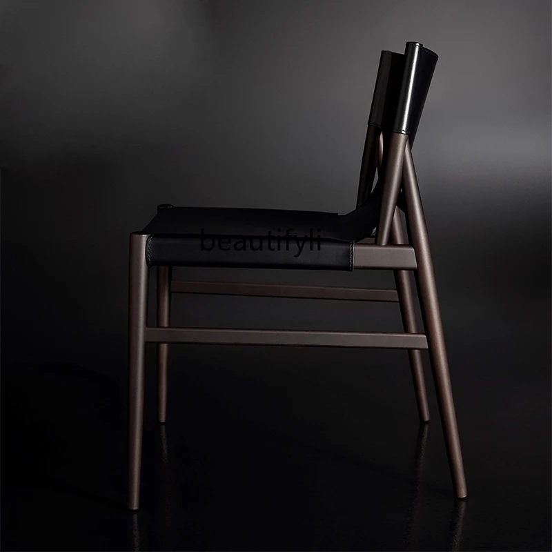 

zq Saddle Leather Chair Nordic Solid Wood Dining Chair Hotel Club Cafe Armchair Home Chair
