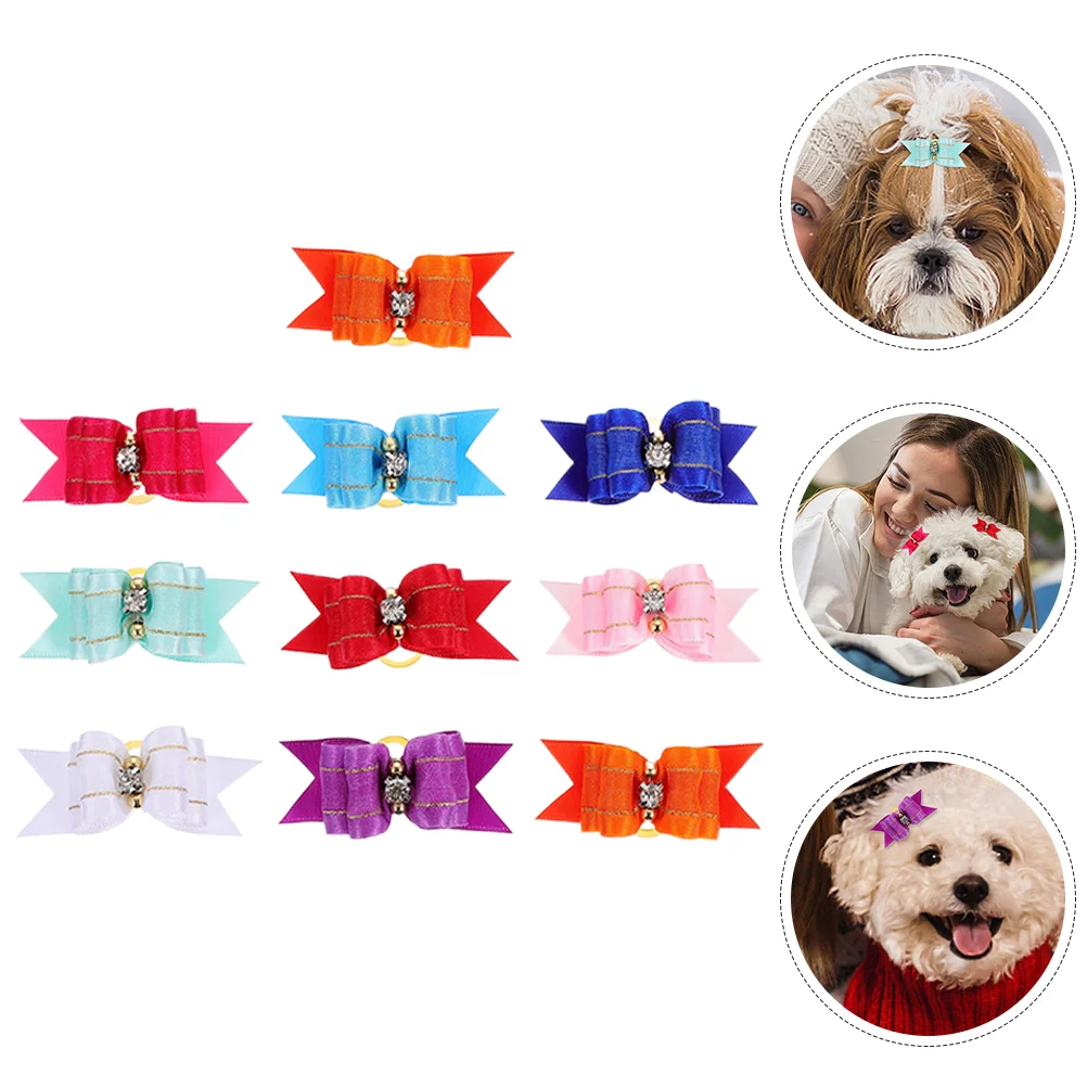

10 Pcs Dog Bow Decor Bows Dogs Girls Large Flowers Hair Clips Polyester Puppy Small Grooming Accessories