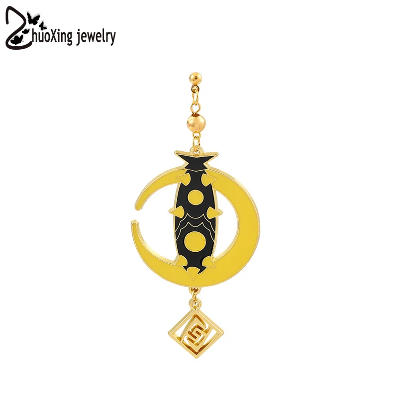 

Arataki Itto Geo Vision Anime Genshin Impact Cosplay Earrings Studs Anime Peripheral Jewelry Game Element Gold Earrings Vintage
