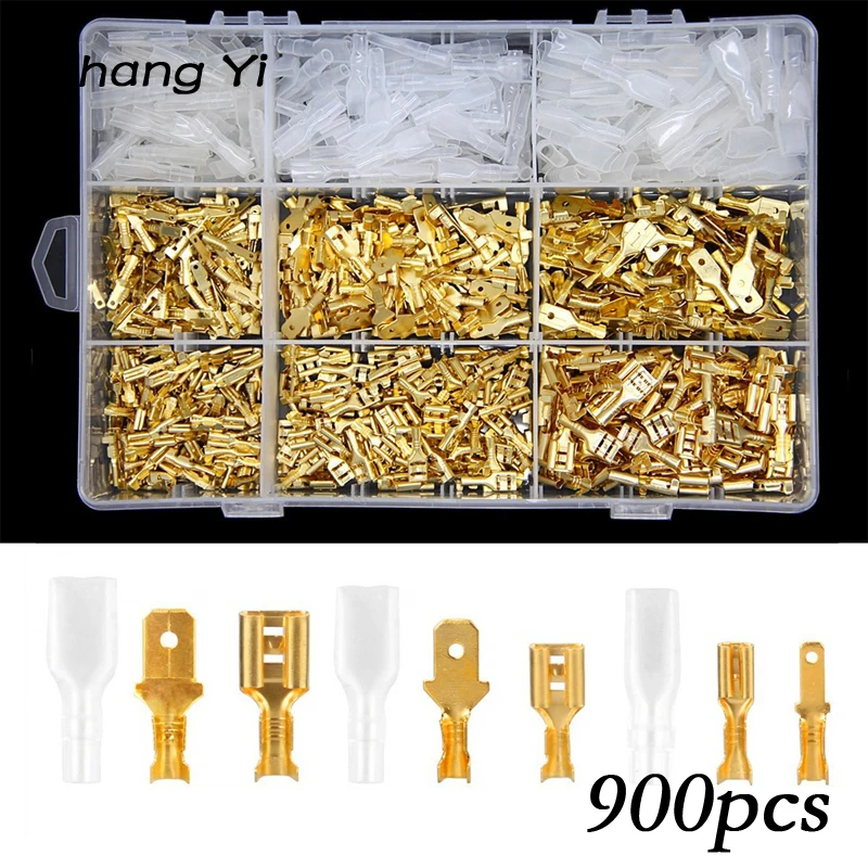 

900pcs cold crimping gold butt terminal box 2.8/4.8/6.3 spring insert+crimping pliers