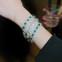exquisite luxurious diamond zircon emerald heart bracelet women girls gifts green chain bracelets jewelry accessories wristband