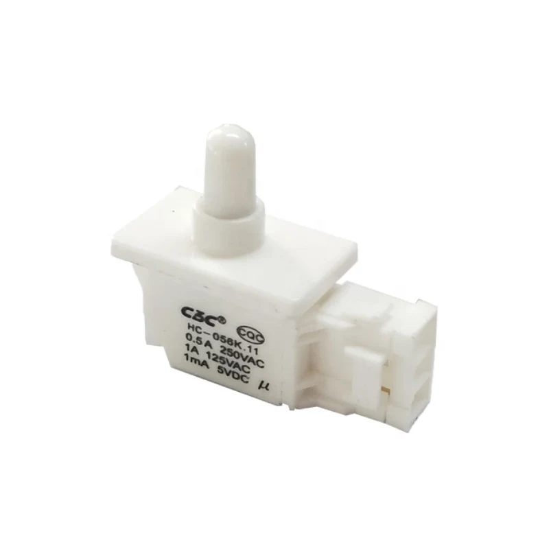 

Refrigerator door light control normally closing push button switch