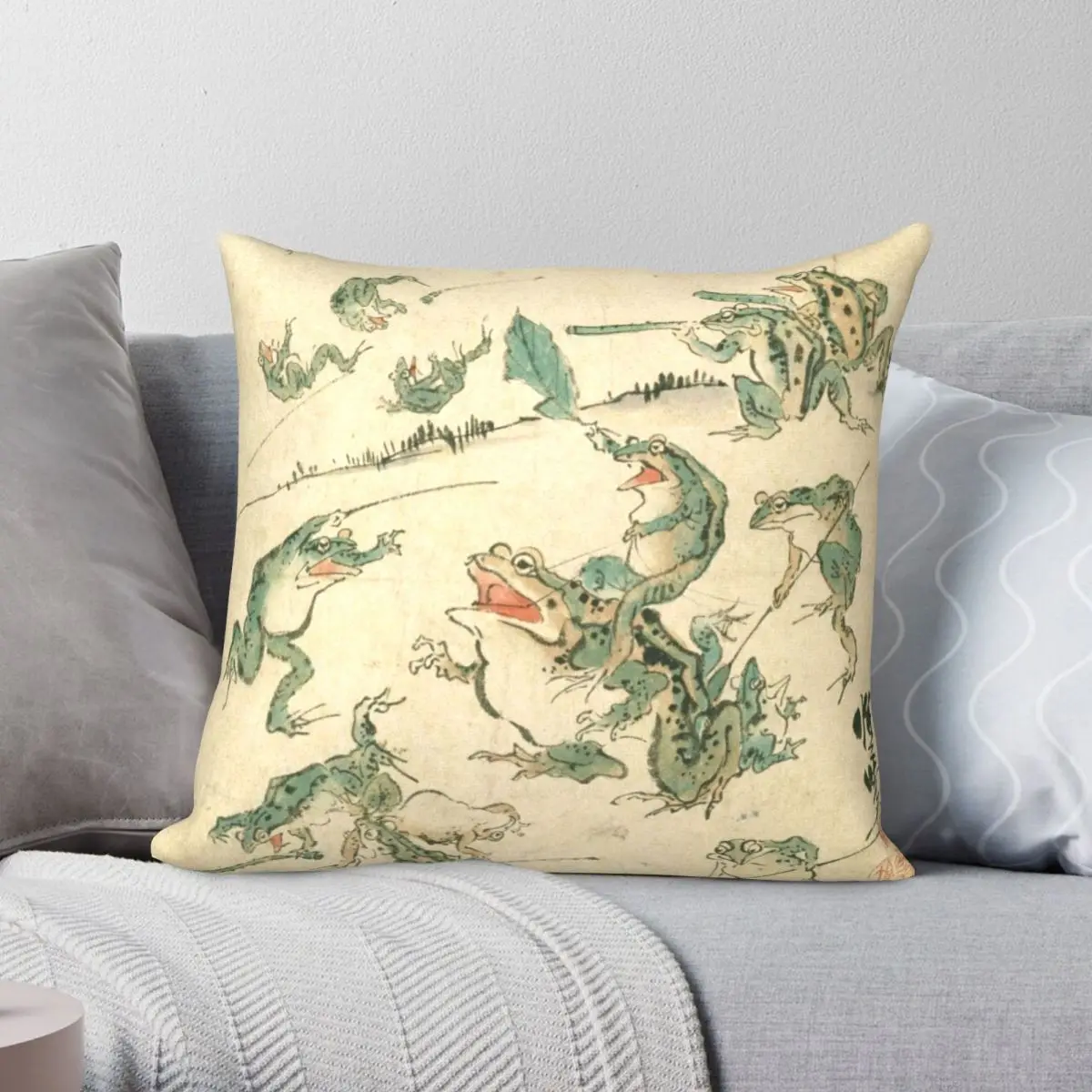 

Ukiyo-e Battle Of The Frogs Pillowcase Polyester Linen Velvet Printed Zip Decor Pillow Case Sofa Seater Cushion Cover 45x45
