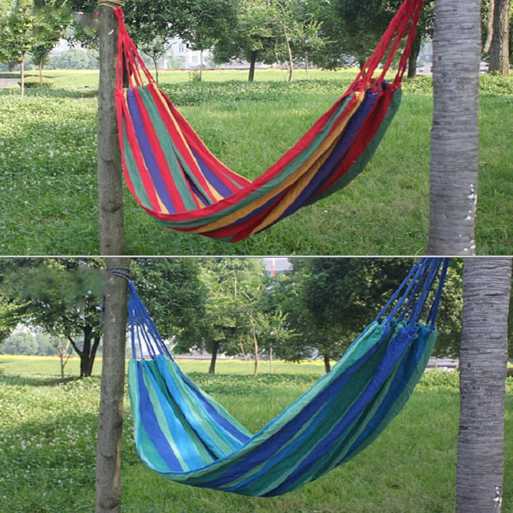 

Portable Canvas Hammock Outdoor Hammock Garden Sports Home Travel Camping Swing Canvas Stripe Hang Bed Hammock