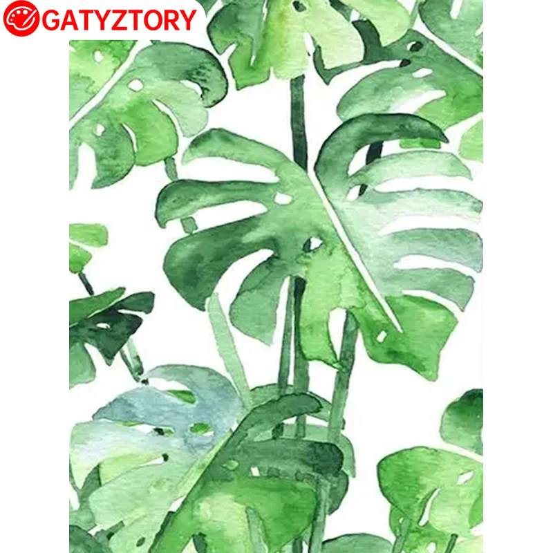 

GATYZTORY Acrylic Paint By Numbers Kits Leaves Picture On Canvas 60x75cm DIY Oil Painting By Numbers Plant Home Decor Gift